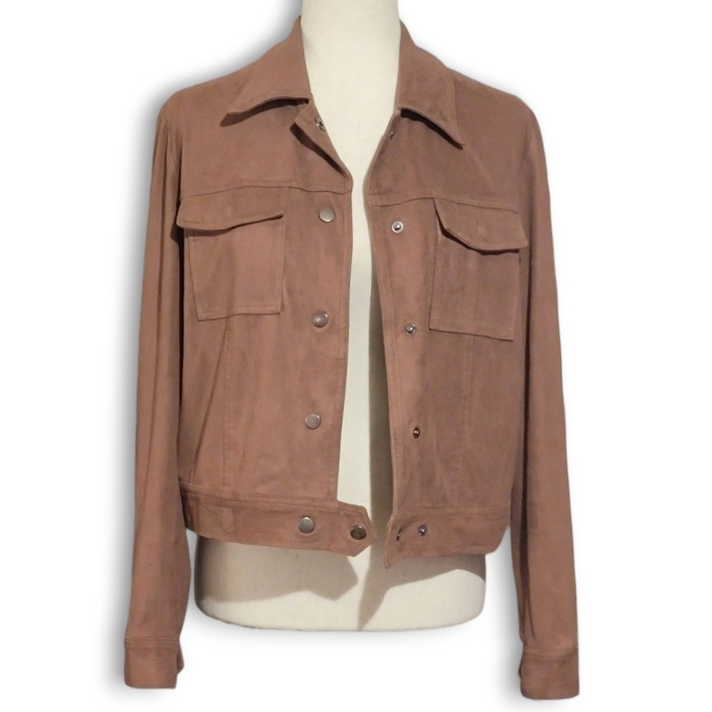 Cupcakes & Cashmere Faux Suede Button Front Jacket in Chestnut Brown, Small